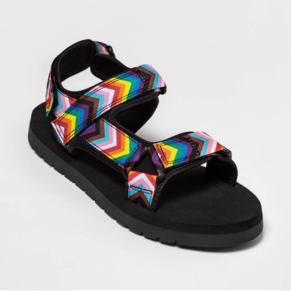 Rainbow Adventure Sandals Pride Adult Black XXS Women’s 6 Mens 4 Strappy Ankle